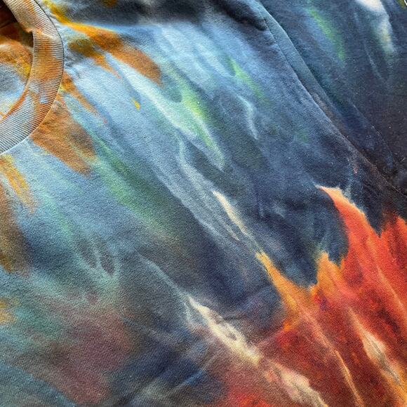 Ice Dyed T-shirt - Tie Dye Blue Brown - Colander Spiral - Handmade (Medium) - Picture 9 of 10